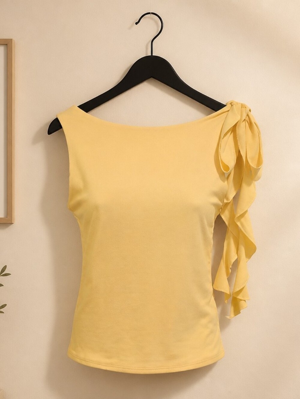 Yellow One-Shoulder Tie-Detail Women's Tank Top
